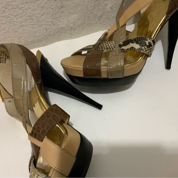 Michael Kors Niki Genuine Snakeskin Strappy Heels size 10 heels 5” - Picture 5 of 14